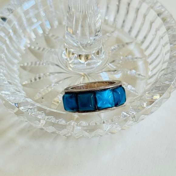 Dyberg Kern Blue Brutalist band ring Brass Modernist chunky statement Sz 5 - Picture 1 of 8